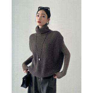 韩系老钱风时髦高领毛衣马甲背心女秋冬慵懒风慵懒叠穿针织上衣厚