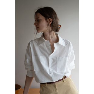 法式白色气质长袖衬衫女春秋高级感慵懒职场通勤叠穿衬衣简约上衣