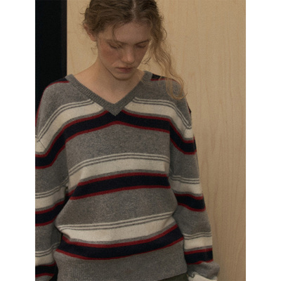 美式学院风条纹毛衣女秋冬打底衫