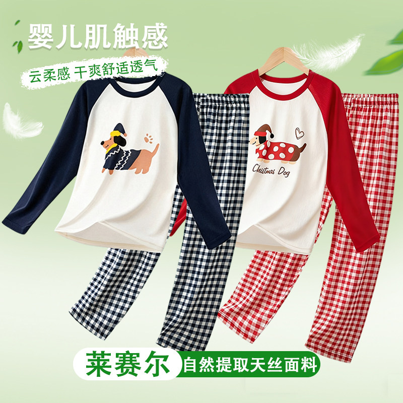 儿童睡衣男孩夏季薄款莫代尔新款青少年冰丝空调服男童家居服套装