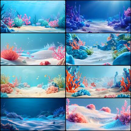 鱼缸背景纸画高清图3d立体壁纸水族箱贴纸壁画造景装饰海底海草