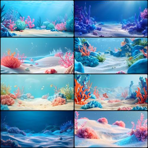 鱼缸背景纸画高清图3d立体壁纸水族箱贴纸壁画造景装饰海底海草