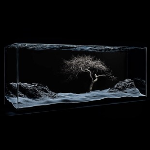 高清黑色溪流缸鱼缸背景贴纸壁画洞穴水草南美风石头立体双面定制