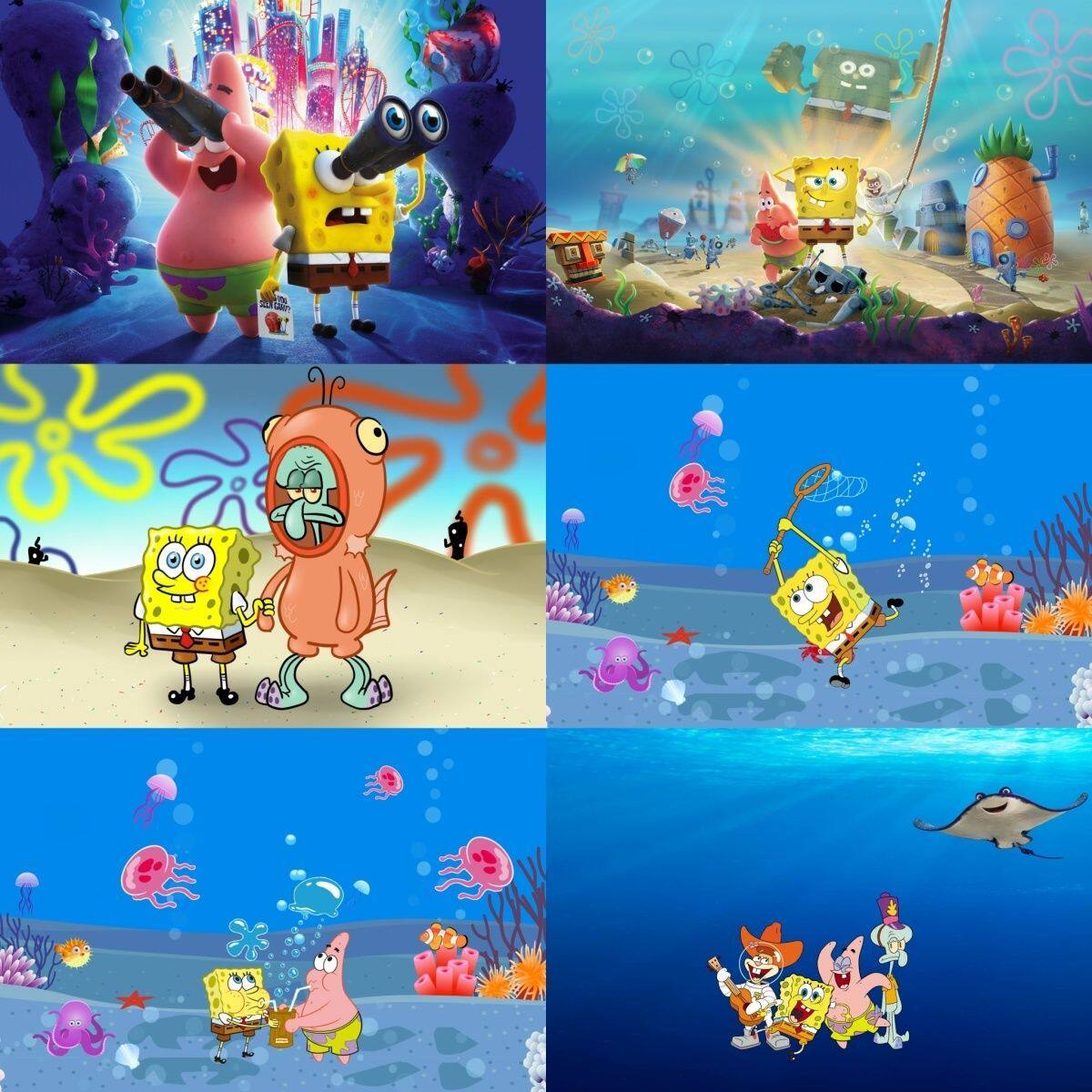 鱼缸背景画贴纸高清定制贴纸小鱼缸造景装饰海绵宝宝卡通系列新款