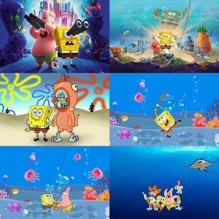 鱼缸背景画贴纸高清定制贴纸小鱼缸造景装 饰海绵宝宝卡通系列新款