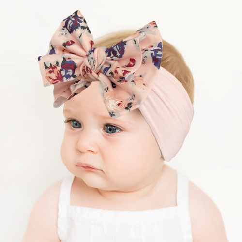 2022欧美新款印花蝴蝶结尼龙发带婴儿不伤肤宝宝头巾Babyhairband