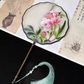 苏绣扇子纯手工古风刺绣双面绣花扇子宋锦包边苏州团扇中国风汉服