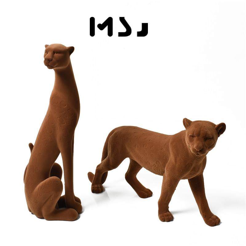 新中式现代简约棕色植绒豹子动物摆件样板房售楼处电视柜软装饰品,家居饰品,装饰摆件,淘宝优惠券,粉丝福利购,淘宝优惠卷