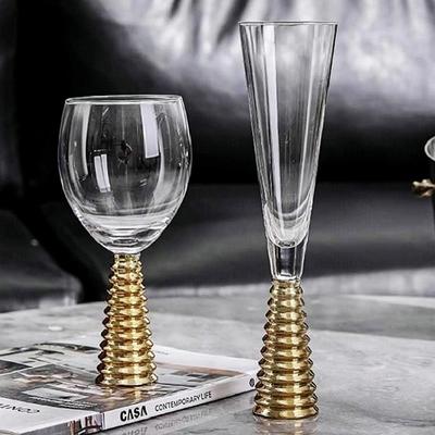 创意金色螺纹水晶玻璃红酒杯香槟杯样板间装饰银色鸡尾酒葡萄酒杯