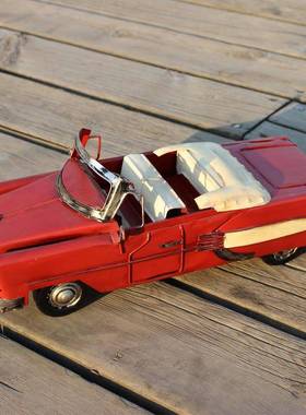 老式桑塔拉红色敞篷跑车 铁皮摆件 展会展示品 工艺品礼品