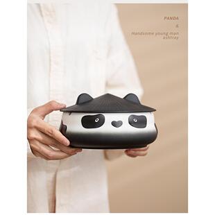 榕煜烟灰缸防飞灰创意家用可爱办公室陶瓷卡通带盖客厅烟缸礼盒装