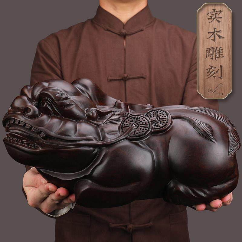 黑檀木雕刻实木招财貔貅摆件一对工艺品电视柜客厅店铺开业装饰品