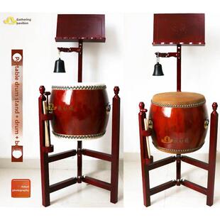 台湾铃鼓寺院道观铃鼓法器三脚宝钟鼓14寸大鼓架地钟架大鼓牛皮鼓