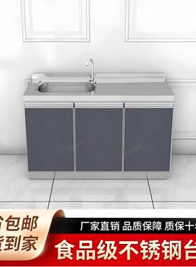 做饭厨房橱柜子加宽不锈钢台面带水盆放灶台用简易橱柜储物玻璃门