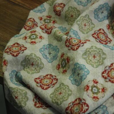 瓦娜家新款雨露麻亚麻花方块印花脏染图衬衫旗袍子服装布料麻本底