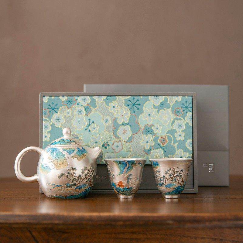 鎏银茶具套装功夫茶壶茶杯礼盒装送长辈领导朋友生日礼物过年礼品,餐饮具,茶具礼盒,淘宝优惠券,粉丝福利购,淘宝优惠卷