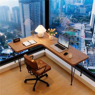 实木定制阳台一体高低脚飘窗桌家用l型电脑桌卧室长短腿转角书桌