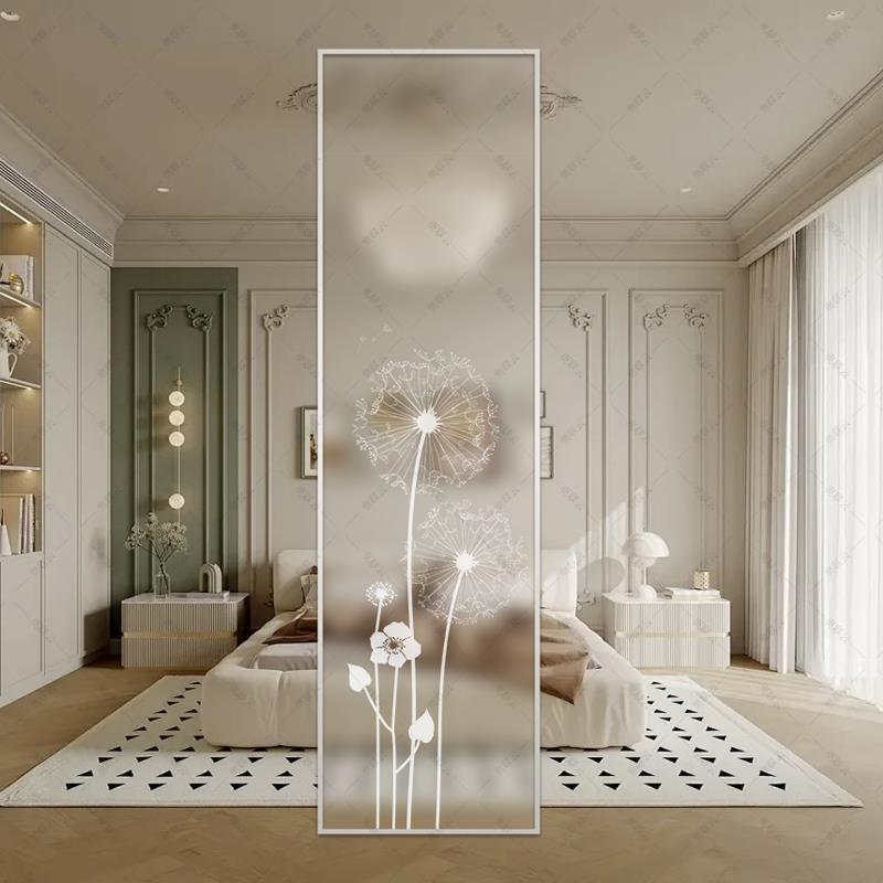现代简约压花艺术玻璃隔断屏风新中式客厅玄关双面透光磨砂装饰画