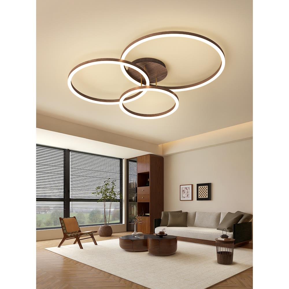 客厅灯2025年新款现代简约大气led吸顶灯北欧圆形胡桃木纹卧室灯
