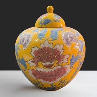 现代中式 饰花瓶样板房家居饰品罐子摆件 欧式 景德镇陶瓷圆形罐装