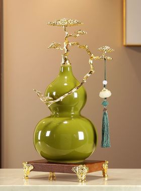 金松迎财珐琅彩葫芦摆件创意高档客厅玄关电视酒柜桌面装饰品礼物