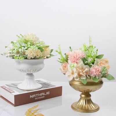 花瓶摆件客厅插花铁艺花器欧美高脚花盆婚礼装饰道具仿真花