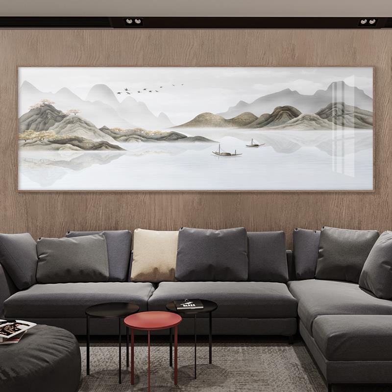 客厅装饰画山水画沙发背景墙挂画新中式壁画背有靠山横幅大气高档