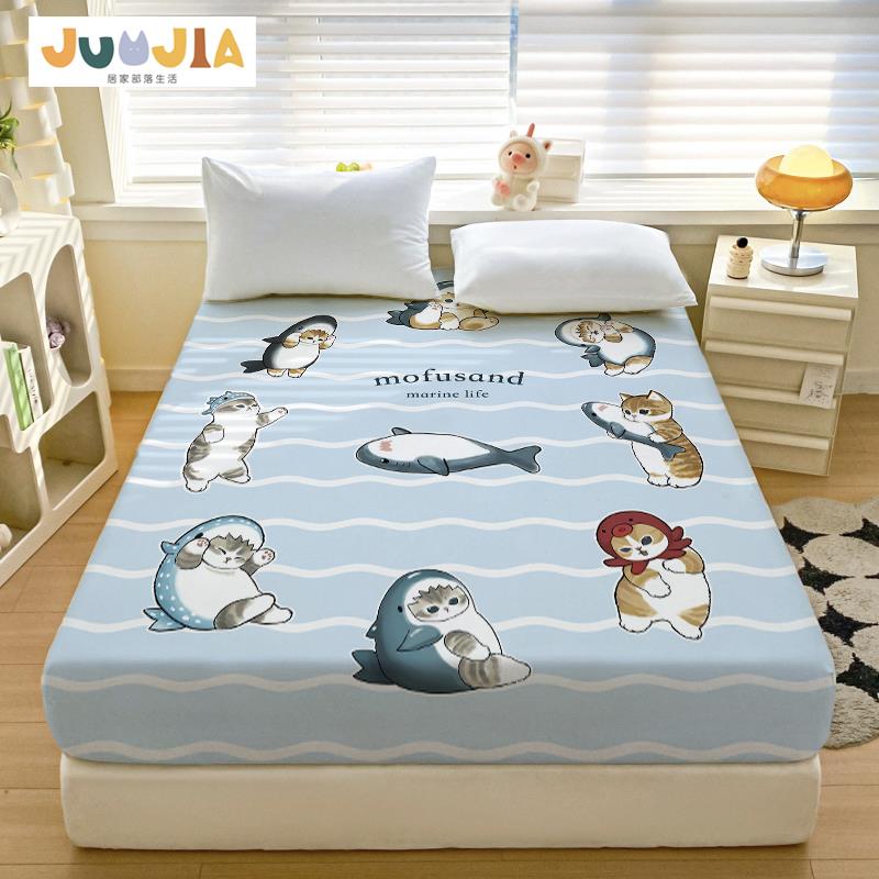 卡通鲨鱼猫咪床笠单件被套儿童学生宿舍床垫套席梦思棕垫保护罩子