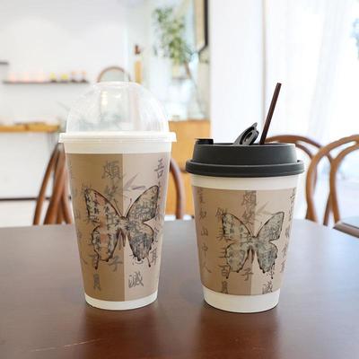 一次性咖啡杯带盖罐罐烤奶纸杯中空杯防烫中国风奶茶杯饮品杯热饮