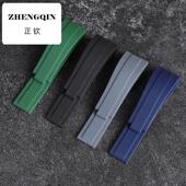 适用防水硅胶橡胶手表带代用迪通拿游艇黑绿水鬼王复古劳20mm男表