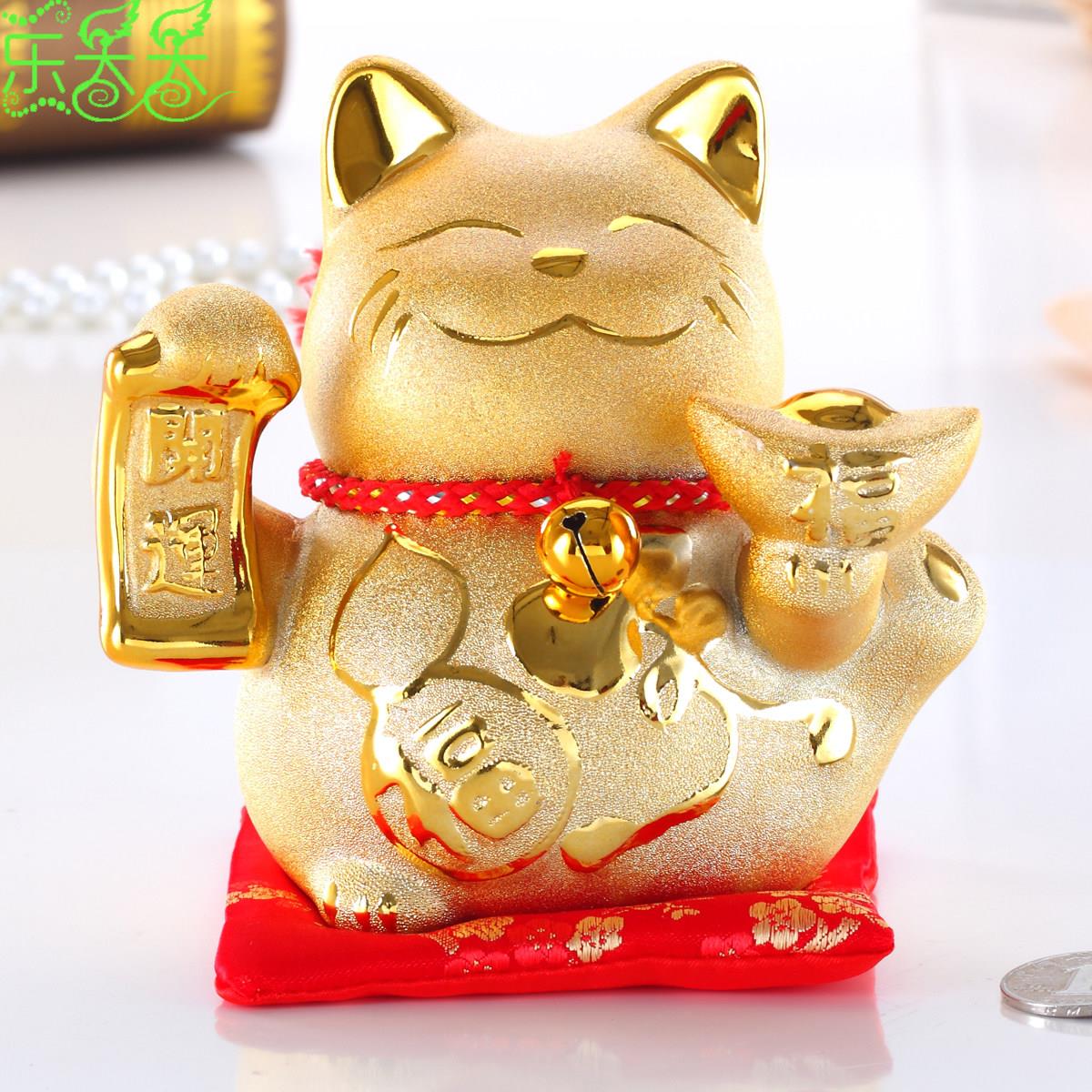 金色招财猫摆件陶瓷小号储蓄罐超萌可爱工艺品开业礼品6寸-12寸