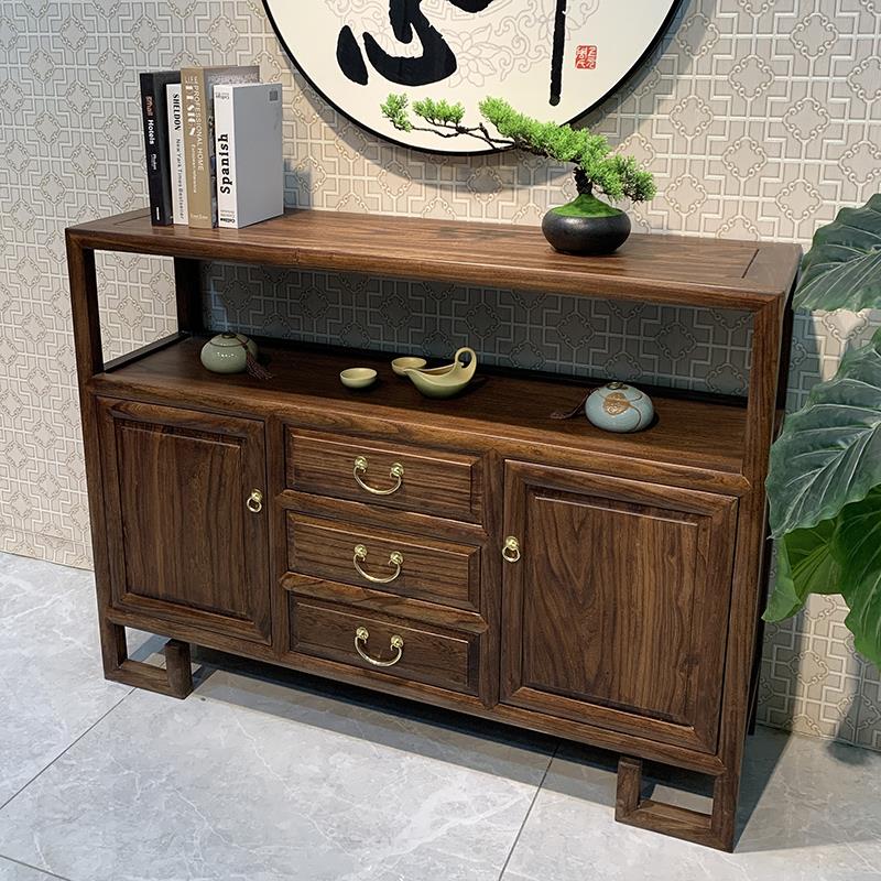老榆木新中式实木储物柜客厅家用靠墙茶室餐边柜入户正对门玄关柜