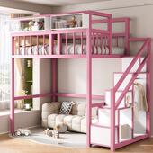 高架阁楼床复式 二楼床铁艺儿童树屋加粗加厚上床下空下桌组合单人