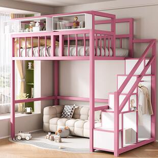高架阁楼床复式二楼床铁艺儿童树屋加粗加厚上床下空下桌组合单人