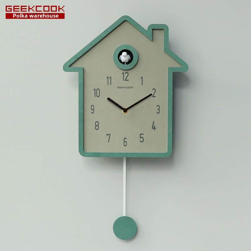 简约北欧布谷鸟钟：麦田之二 新款彩色咕咕整点报时响闹摇摆挂钟