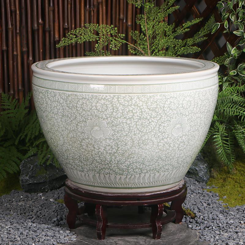 景德镇陶瓷荷花睡莲花盆庭院养鱼缸风水古法客厅鱼缸招财缸摆件缸