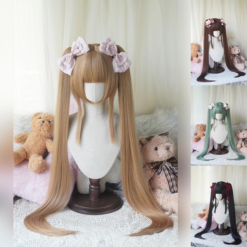 【御茶水】Lolita虎口夹 超长1米直双马尾 自然黑绿亚麻金焦糖棕