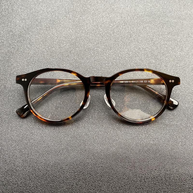 日系玳瑁色镜框男 手工板材椭圆形有鼻托 宽脸变色近视眼镜架覆古
