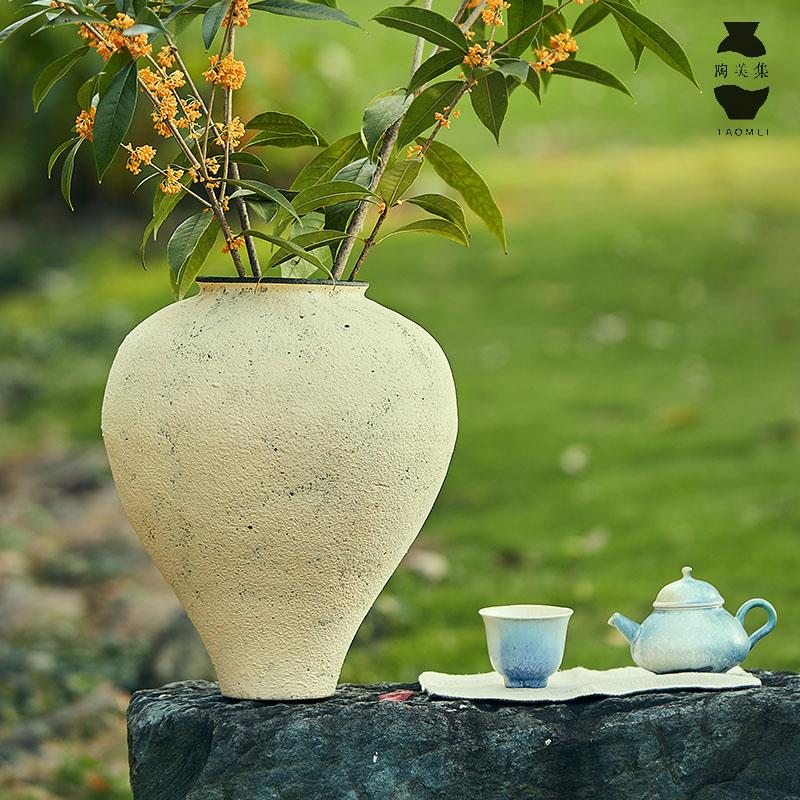 陶美集复古做旧插花陶罐客厅桌面装饰花器景德镇陶瓷花瓶花盆摆件