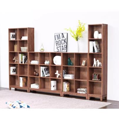 纯实木书架组合全红橡木置物架书柜简约高开放式原木满整墙