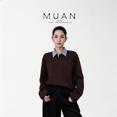 木岸muanPolo衫春秋韩系修身长袖休闲显瘦打底T恤女CQ-DG3-9039