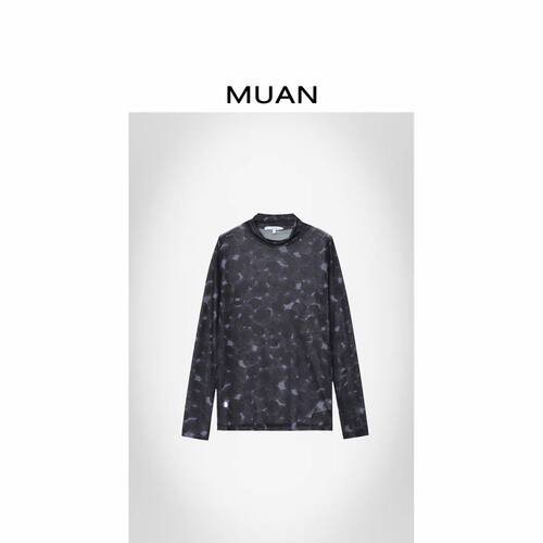 木岸muan半高领晕染波点网纱打底衫长袖T恤内搭上衣女DG3-8939