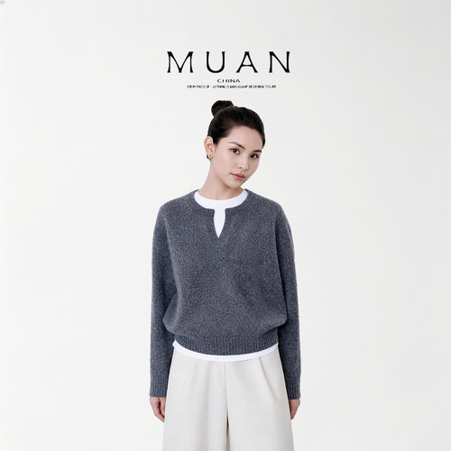木岸muan宽松拼接单独手洗拉夫老钱415克毛衣上衣女D-DG3-193
