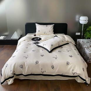 春夏季 凉感60支兰精天丝四件套清新木兰印花被套双人床上用品1.8m