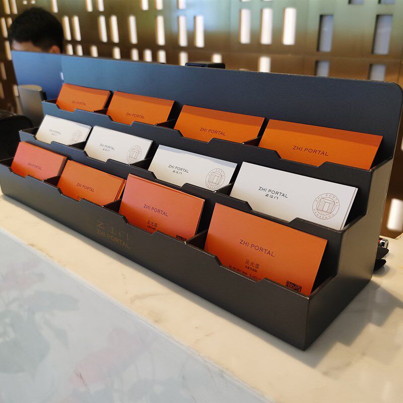 12格新款黑色格前台不锈钢烤漆盒桌面金属卡片座台多格名片台架