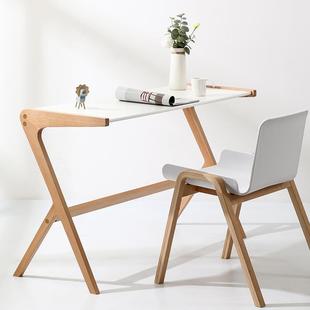 北欧书房实木书桌现代简约小户型办公桌家用日式极简靠墙学习长桌