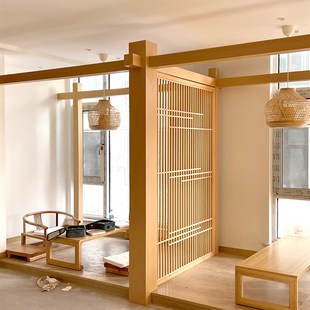 玄关镂空花格栅诧极风茶室实木镂空隔断 格子门隔断屏风定制新中式