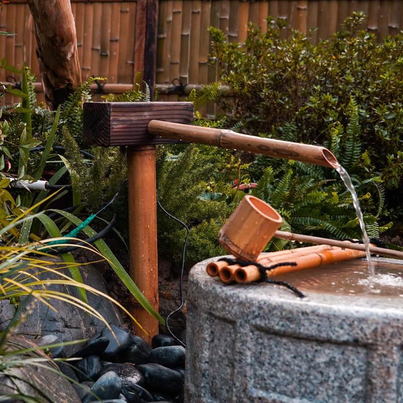 枯山水竹艺流水竹筒竹排庭院循环流水装饰摆件花园造景竹头木头器