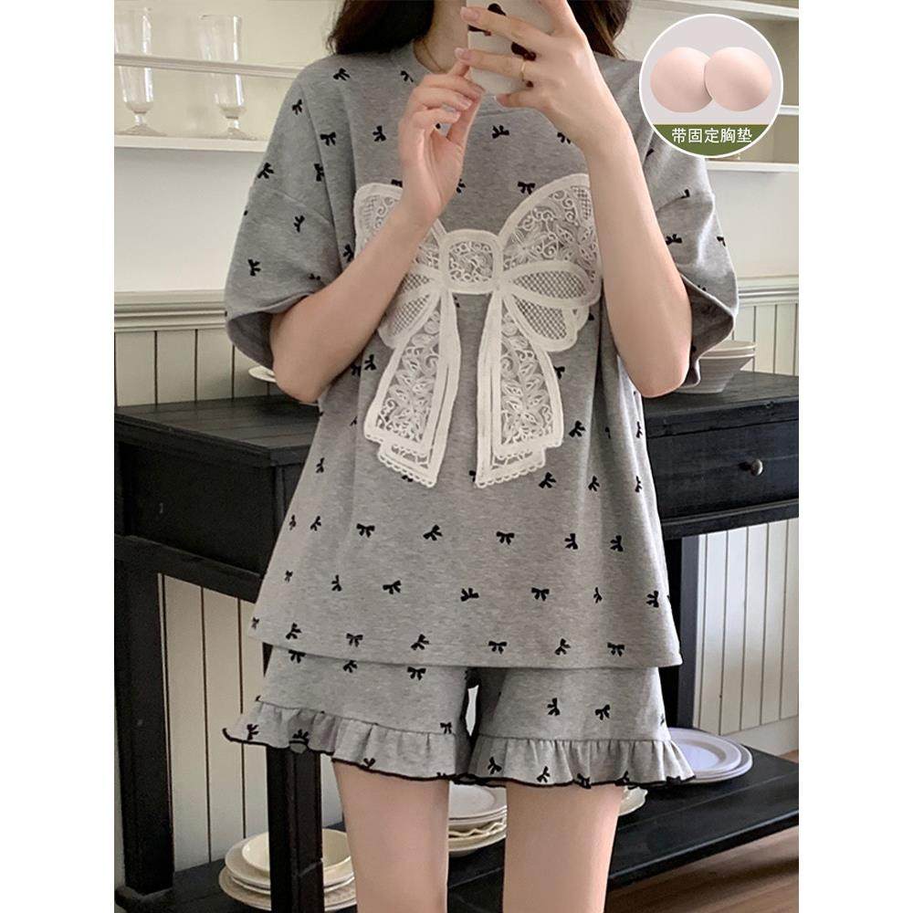 棉绸睡衣女款夏季天2025新款甜美公主风学生带胸垫短袖家居服套装,女士内衣/男士内衣/家居服,睡衣/家居服套装,淘宝优惠券,粉丝福利购,淘宝优惠卷