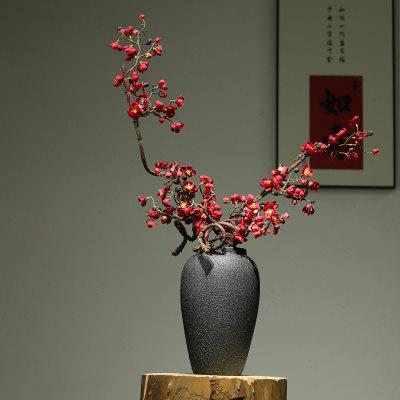 新中式仿真傲骨腊梅花景德镇复古陶瓷花瓶客厅插花装饰品玄关摆件